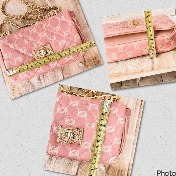 NWT BEBE Gorgeous Pink logo Liv Signature quilted gold chain Crossbody bag main image 8